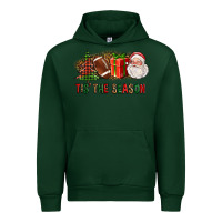 Forest Green Tis The Season Christmas With Football And Santa Urban Hoodie - FaDigitalArtStudio