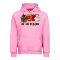 Fuchsia Pink Tis The Season Christmas With Football And Santa Urban Hoodie - FaDigitalArtStudio