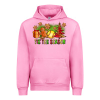 Fuchsia Pink Tis The Season Christmas With Softball And Gingerbread Man Urban Hoodie - FaDigitalArtStudio
