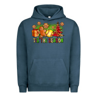 Pigment Midnight Navy Tis The Season Christmas With Softball And Gingerbread Man Urban Hoodie - FaDigitalArtStudio