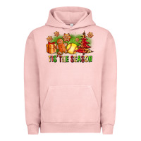 Pigment Salmon Tis The Season Christmas With Softball And Gingerbread Man Urban Hoodie - FaDigitalArtStudio