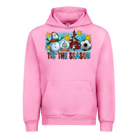 Fuchsia Pink Tis The Season Christmas With Soccer Ball And Snowman Urban Hoodie - FaDigitalArtStudio