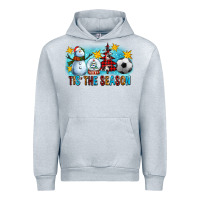 Heather Grey Tis The Season Christmas With Soccer Ball And Snowman Urban Hoodie - FaDigitalArtStudio