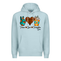 Blue Mist Peace Love Pumpkin Spice Premium Hoodie - CowhideDigitalArt