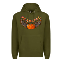 Army Green Thankful Premium Hoodie - CowhideDigitalArt