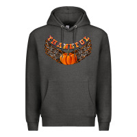 Charcoal Heather Thankful Premium Hoodie - CowhideDigitalArt