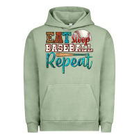 Pigment Oil Green eat sleep baseball repeat Urban Hoodie - HRA Design Shop