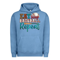 Pigment Pebble Blue eat sleep baseball repeat Urban Hoodie - HRA Design Shop