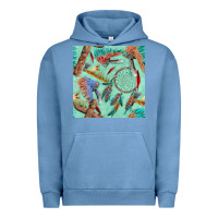 Pigment Pebble Blue pipe tomahawk dreamcatcher headdress seamless patt Urban Hoodie - FaDigitalArtStudio