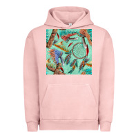 Pigment Salmon pipe tomahawk dreamcatcher headdress seamless patt Urban Hoodie - FaDigitalArtStudio