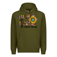 Army Green fall for jesus he never leaves Premium Hoodie - CowhideDigitalArt