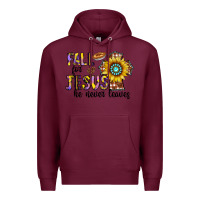 Burgundy fall for jesus he never leaves Premium Hoodie - CowhideDigitalArt