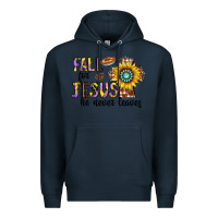 Navy fall for jesus he never leaves Premium Hoodie - CowhideDigitalArt
