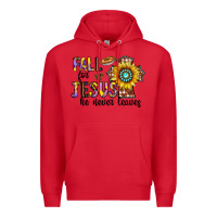 Red fall for jesus he never leaves Premium Hoodie - CowhideDigitalArt