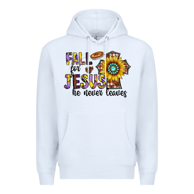 Fall For Jesus He Never Leaves Premium Hoodie by CowhideDigitalArt | Teevron
