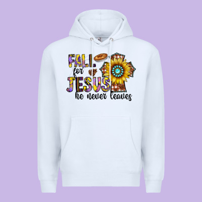 Fall For Jesus He Never Leaves Premium Hoodie Designed By Cowhidedigitalart