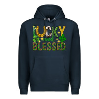 Navy Lucky and blessed st. patricks day Premium Hoodie - Neo Western