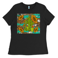 Cactus And Sunflowers Turquoise Leopard Cowhide Ladies Tee | Teevron