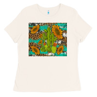 Bone cactus and sunflowers turquoise leopard cowhide Ladies Tee - Artiststas