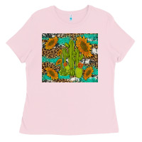 Bubblegum Pink cactus and sunflowers turquoise leopard cowhide Ladies Tee - Artiststas