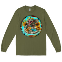 Army Green rattlesnake and sunflower Long Sleeve Tee - BarkalooDesign