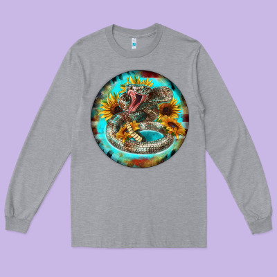 Rattlesnake And Sunflower Long Sleeve Tee Designed By Barkaloodesign