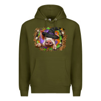 Army Green halloween pig Premium Hoodie - CowhideDigitalArt