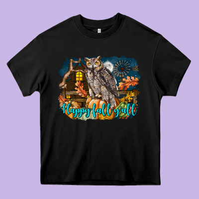Happy Fall Y'all Owl Heavy Core Tee Designed By Lillyallendesigns