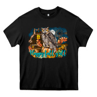 Black Happy Fall Y'all Owl Heavy Core Tee - LillyAllenDesigns