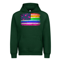 Forest Green american flag and lgbt flag  background Urban Hoodie - HRA Design Shop