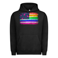 Pigment Black american flag and lgbt flag  background Urban Hoodie - HRA Design Shop