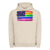 Pigment French Oak american flag and lgbt flag  background Urban Hoodie - HRA Design Shop