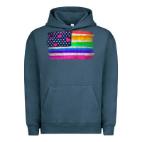Pigment Midnight Navy american flag and lgbt flag  background Urban Hoodie - HRA Design Shop