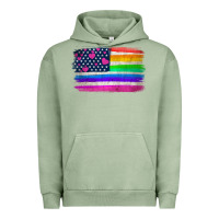Pigment Oil Green american flag and lgbt flag  background Urban Hoodie - HRA Design Shop