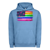 Pigment Pebble Blue american flag and lgbt flag  background Urban Hoodie - HRA Design Shop