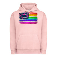 Pigment Salmon american flag and lgbt flag  background Urban Hoodie - HRA Design Shop