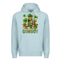 Blue Mist One lucky cowboy with st. patricks elf Premium Hoodie - Neo Western