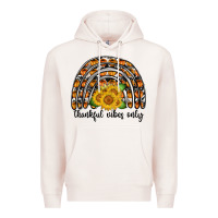 Pale Pink Thankful Vibes Only Premium Hoodie - CowhideDigitalArt