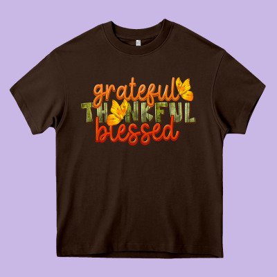 Fall Grateful Thankful Blessed Heavy Core Tee Designed By Lillyallendesigns