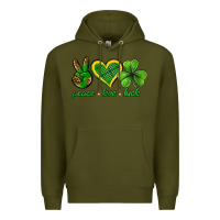 Army Green peace love luck st. patricks day nePeace love luck Premium Hoodie - Neo Western