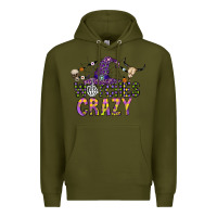 Army Green Witches Be Crazy Premium Hoodie - CowhideDigitalArt