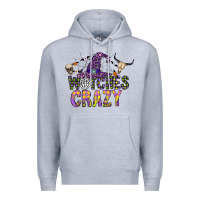 Heather Grey Witches Be Crazy Premium Hoodie - CowhideDigitalArt