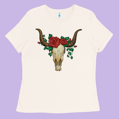 Bull Skull With Roses Ladies Tee Designed By Artiststas