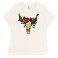 Bone bull skull with roses Ladies Tee - Artiststas