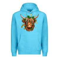 Ocean Blue St. Patrick's Day Highland Cow Premium Hoodie - Neo Western