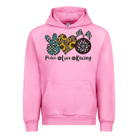 Fuchsia Pink peace love racing Urban Hoodie - CowhideDigitalArt