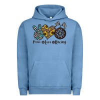 Pigment Pebble Blue peace love racing Urban Hoodie - CowhideDigitalArt
