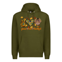 Army Green Peace Love Thankful Premium Hoodie - CowhideDigitalArt