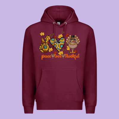 Peace Love Thankful Premium Hoodie Designed By Cowhidedigitalart