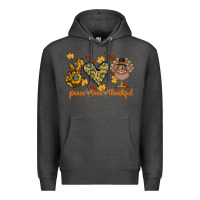 Charcoal Heather Peace Love Thankful Premium Hoodie - CowhideDigitalArt